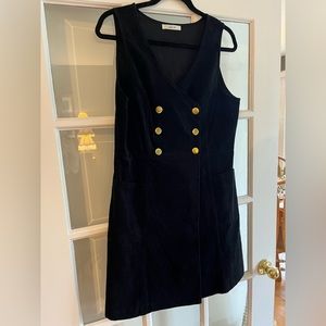 Black, velour “sailor” dress with gold buttons